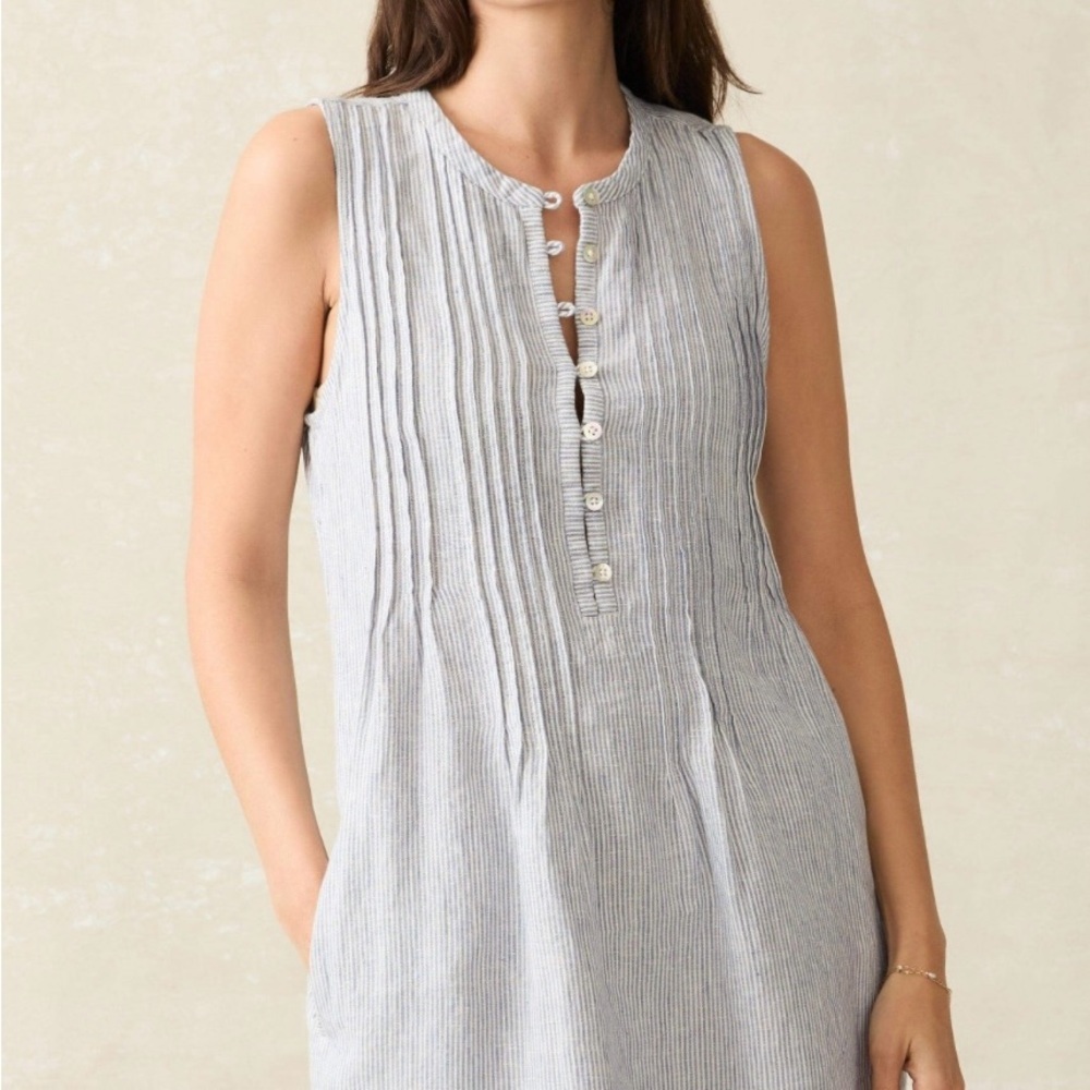 Pre-Owned Women’s Faherty Isha Dress Blue Mini Stripe